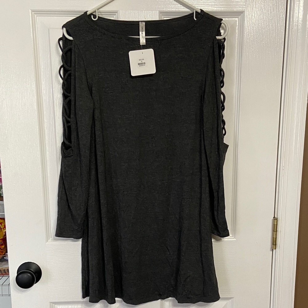 Cold-Shoulder Black Women's Dress with Lace-Up Sleeves